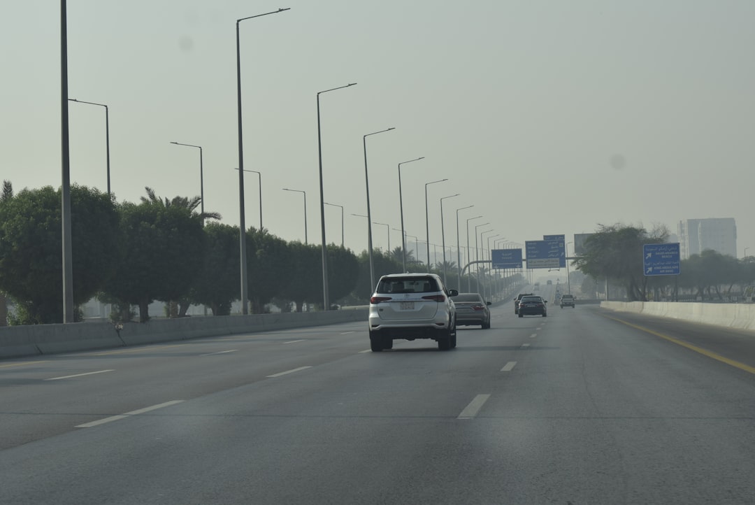 Carros Dirigindo Em Uma Rodovia Com Postes De Luz 41C8mQm UW8