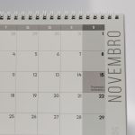 Minimalist November calendar page with spiral binding and highlighted Republic Day in Portuguese.