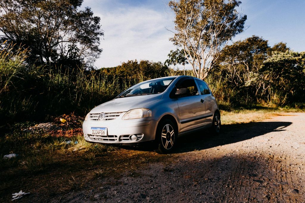 Volkswagen car parked on a rural road in Santo Antônio do Pinhal, Brazil.