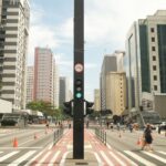 A bustling scene on Avenida Paulista in São Paulo with pedestrians enjoying a car-free day.