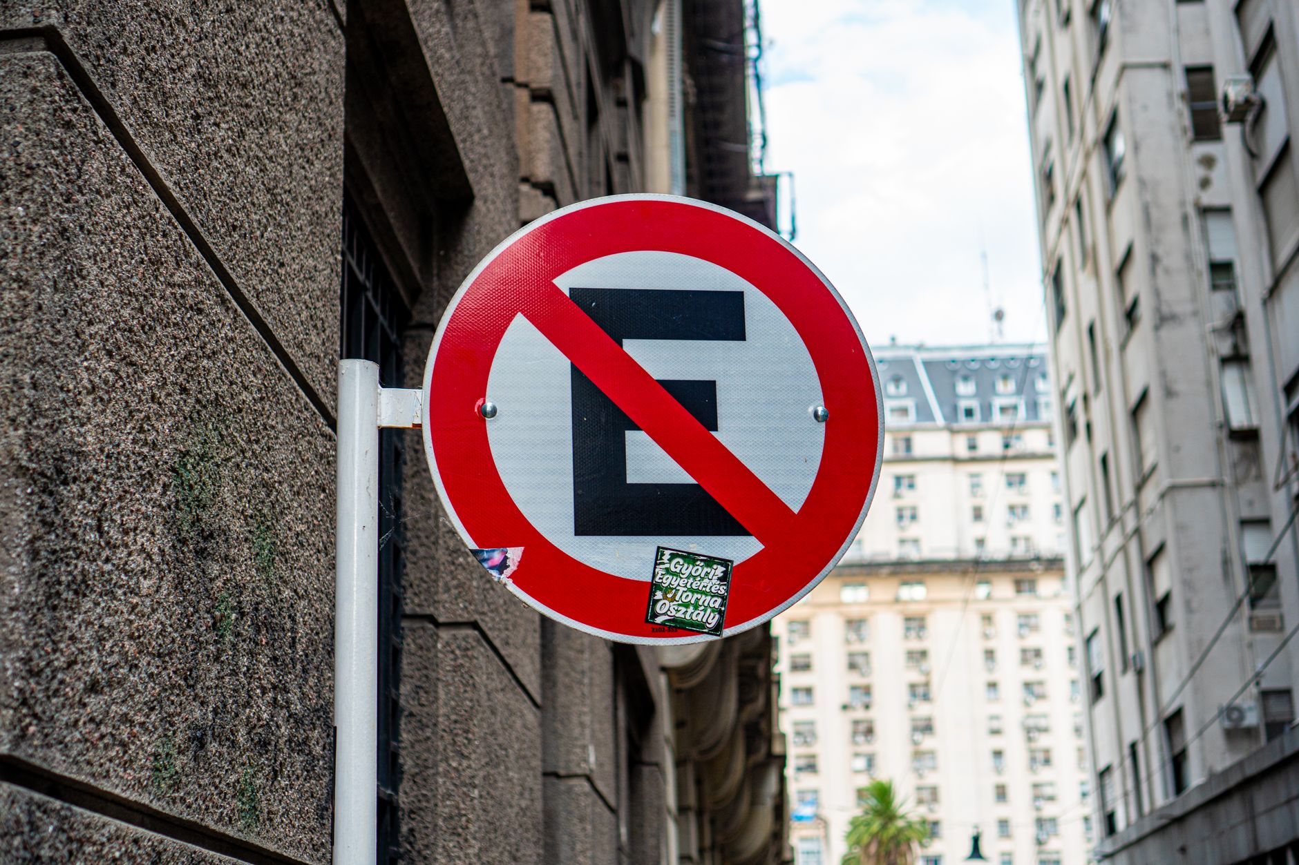 No parking sign on a city street in downtown Buenos Aires, Argentina.