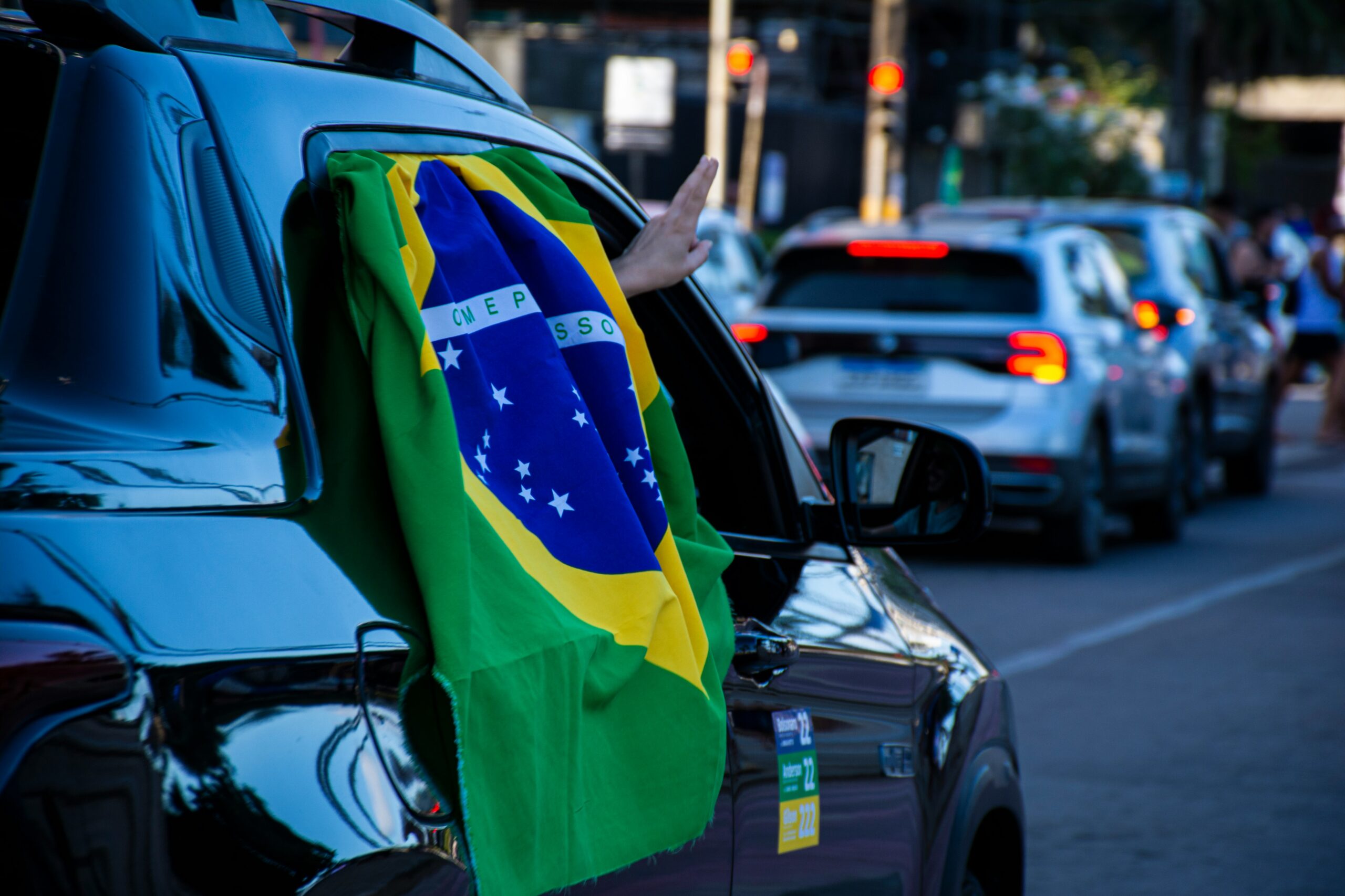 a car with a flag on the hood